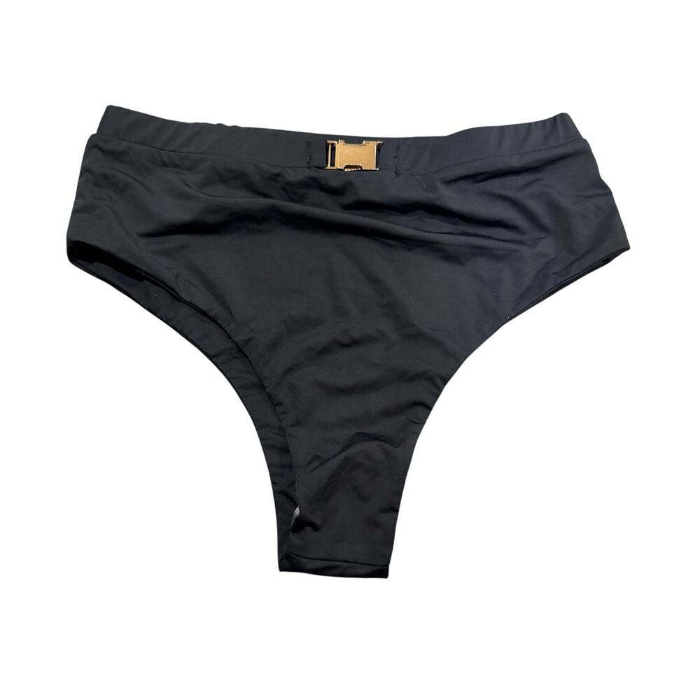 Myra Swim Revolve Black Belted Bikini Bottom Gold Buckle Medium